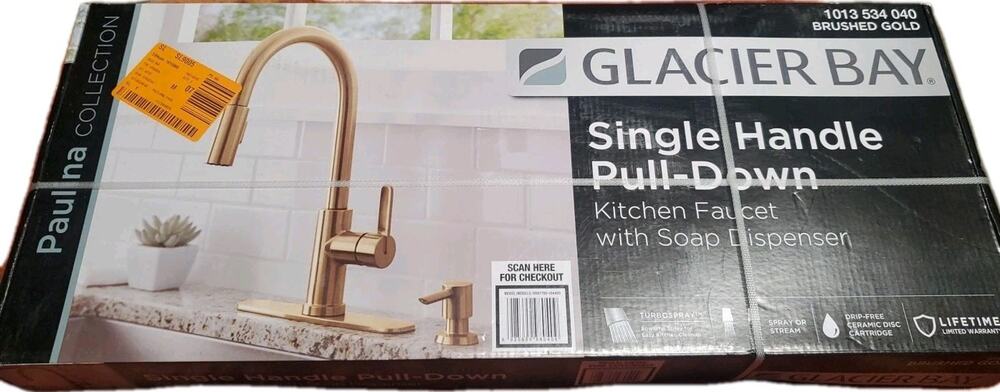 Glacier Bay Paulina Brushed Gold 16.53 in. Kitchen Faucet w/ 360 Swivel Spout